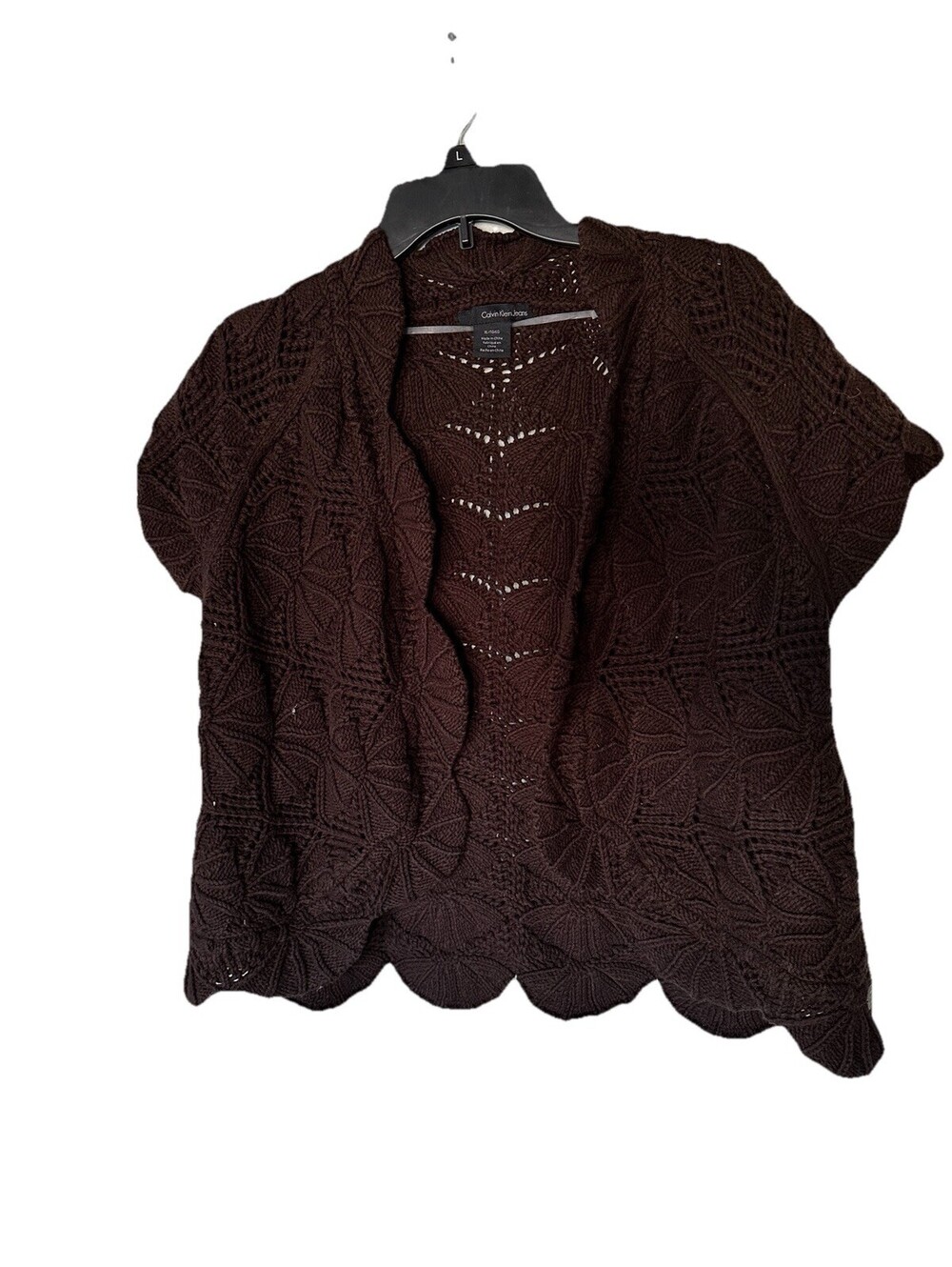 Calvin Klein Women's Size XL Brown Sleeveless Crochet “Shrug” / Shawl / Sweater